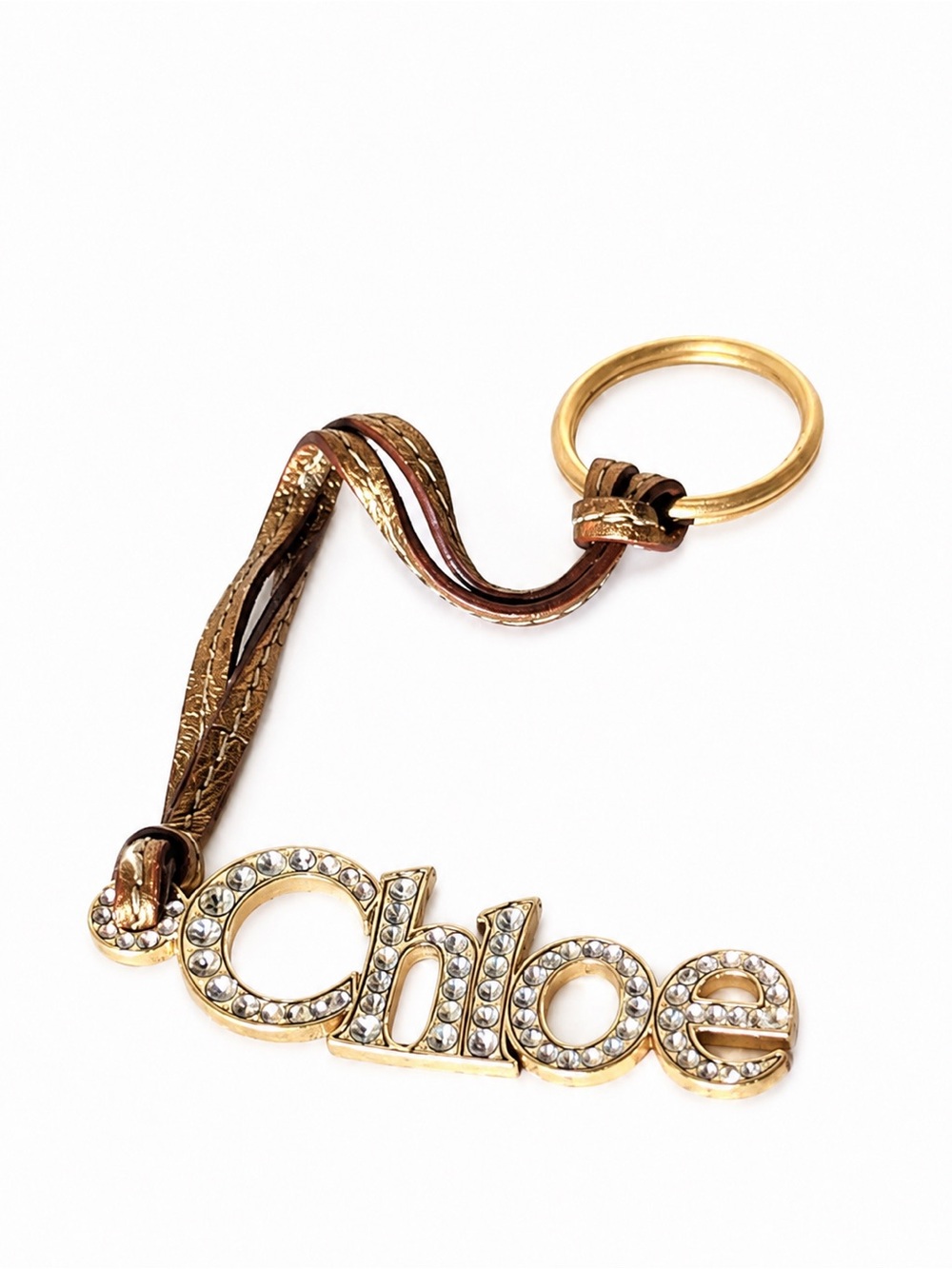 Chloe Gold Tone Logo Crystal Embellished Keychain